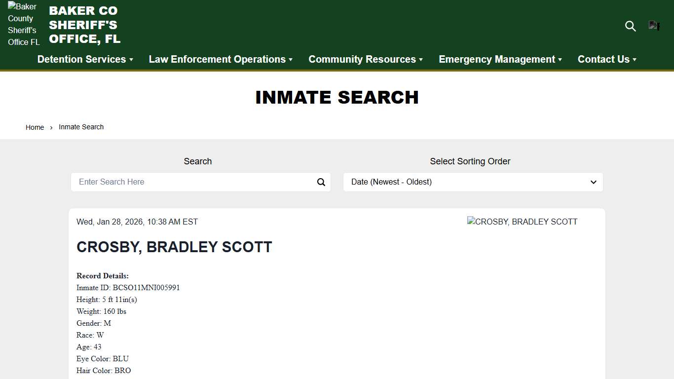 Inmate Search Baker County Sheriff’s Office FL